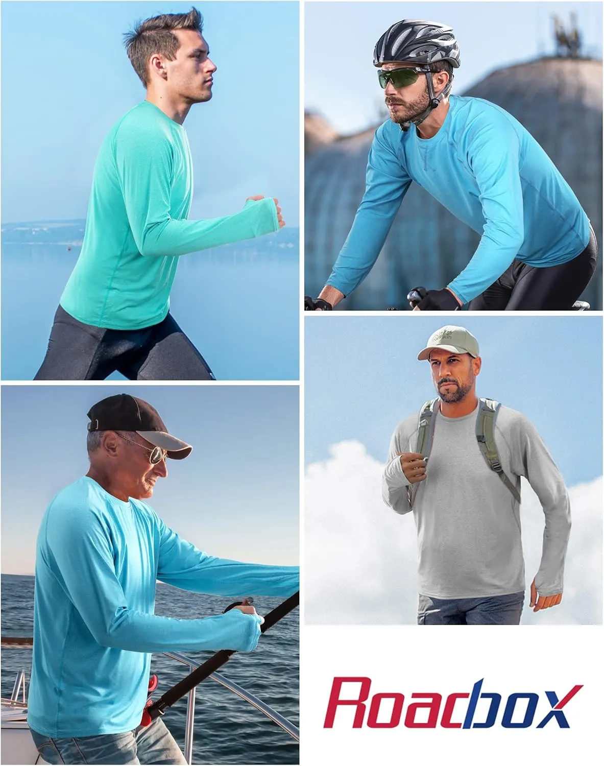 Roadbox UPF 50  Mens Swim Shirts, Long Sleeve Sun Protection Fishing Rash Guard, Quick Dry UV Hiking Shirt with Thumbhole