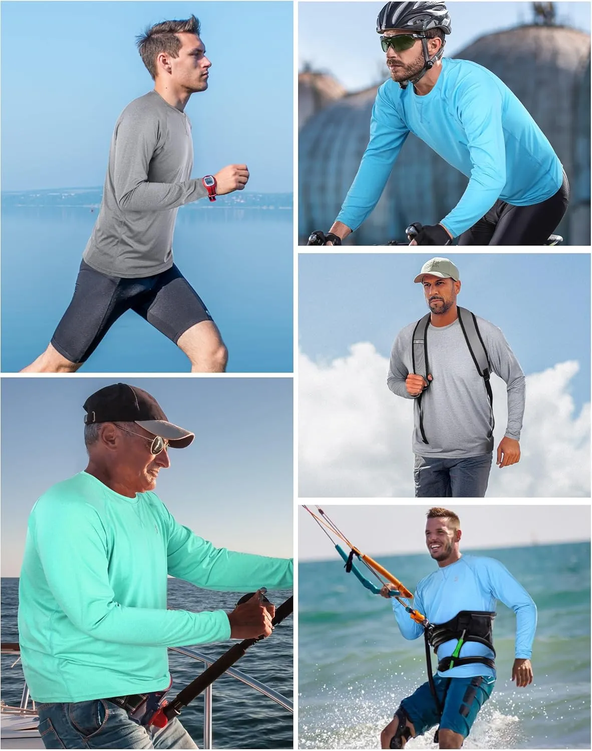 Roadbox UPF 50  Sun Shirts for Men, UV Protection Long Sleeve Swim Shirt, Lightweight Rash Guard for Fishing Hiking Running