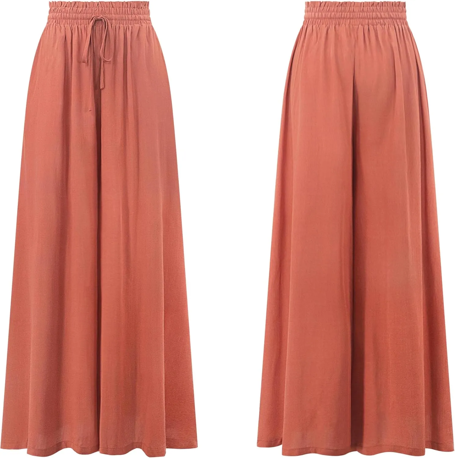R.Vivimos Women's Wide Leg Lounge Pants Elastic High Waisted Drawstring Tie Casual Flowy Palazzo Pants Trousers with Pockets