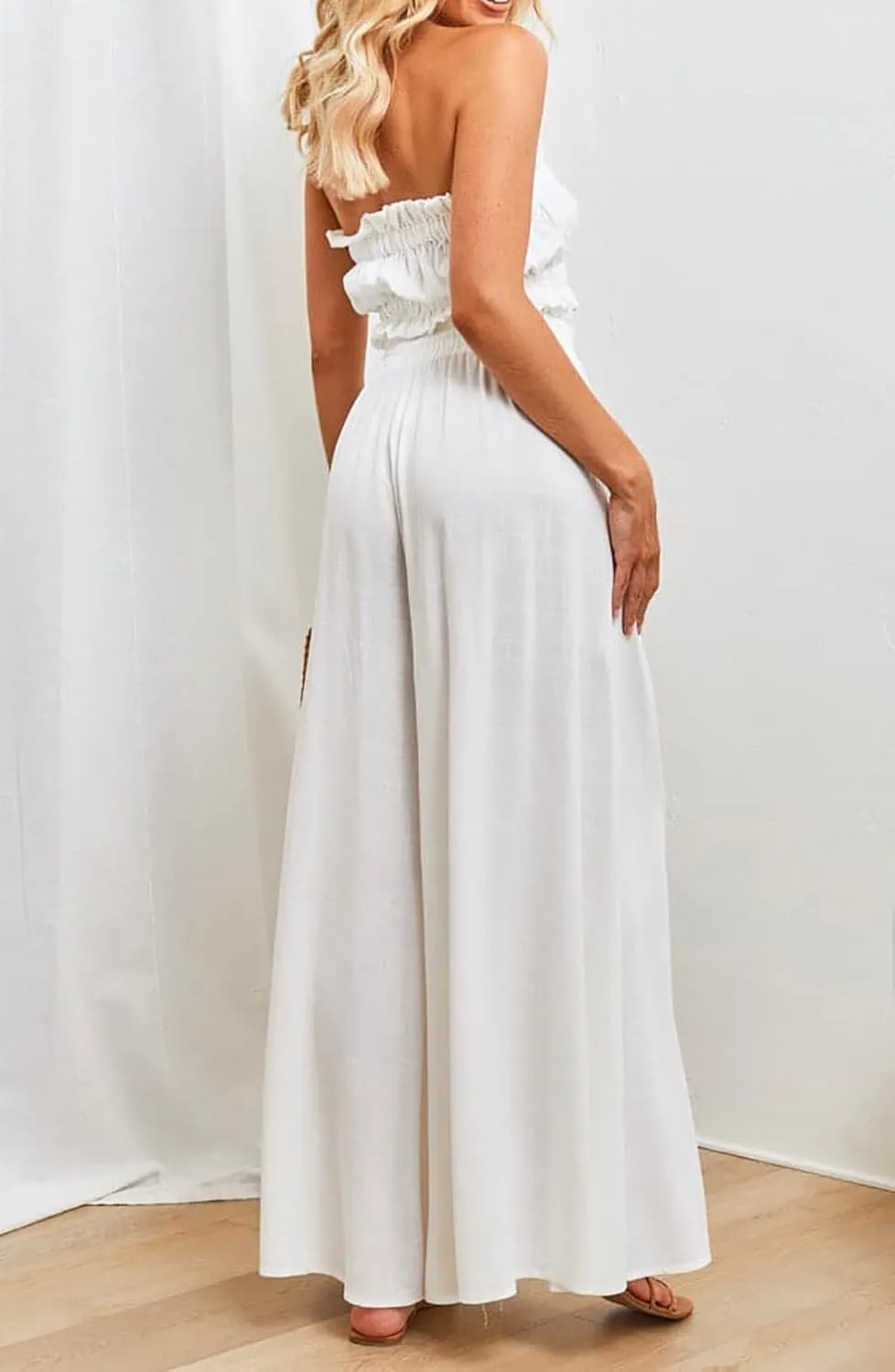 R.Vivimos Women's Wide Leg Lounge Pants Elastic High Waisted Drawstring Tie Casual Flowy Palazzo Pants Trousers with Pockets