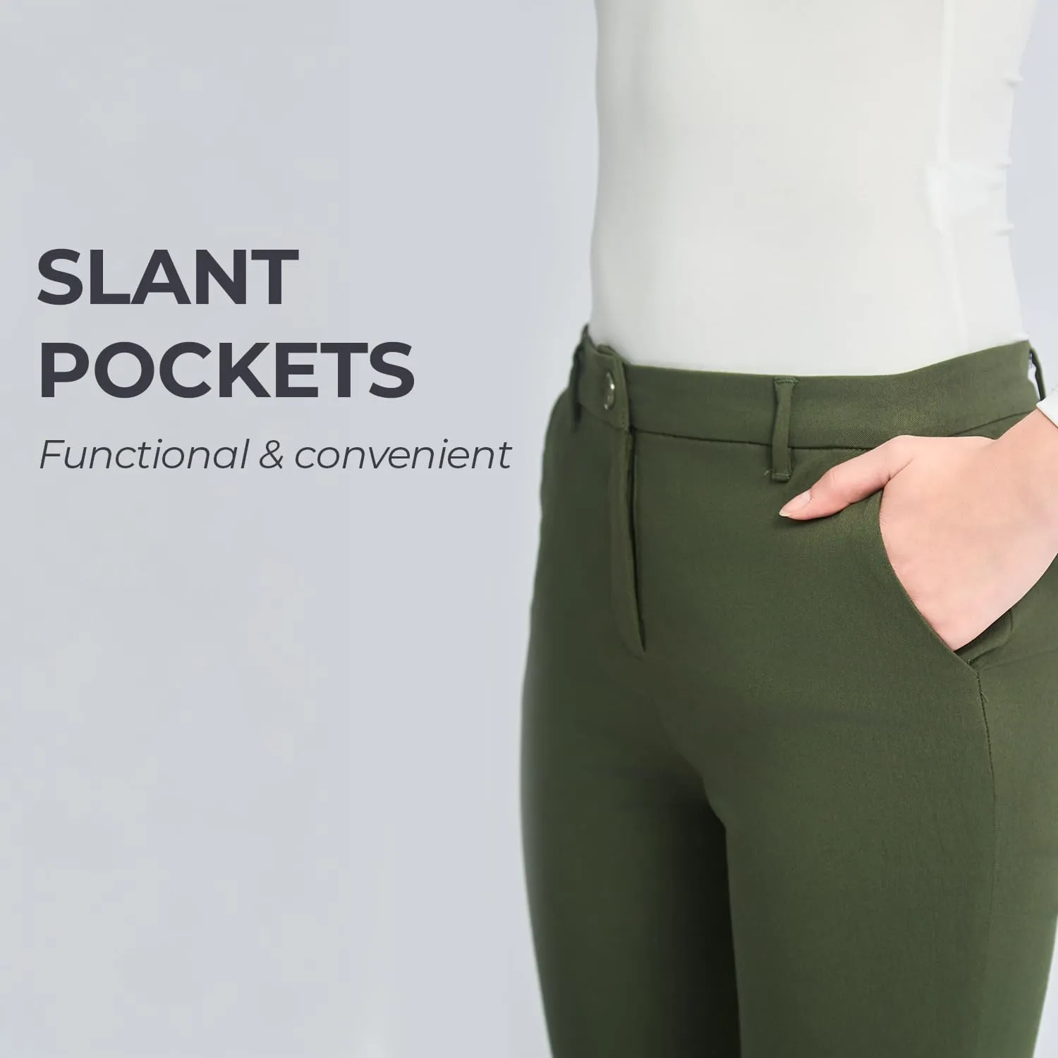 SANDY & SID Cropped Pants for Women Petite Small Size Mid Waist Slim Fit Work Pants Stretch Trousers Slack Casual Office Wear