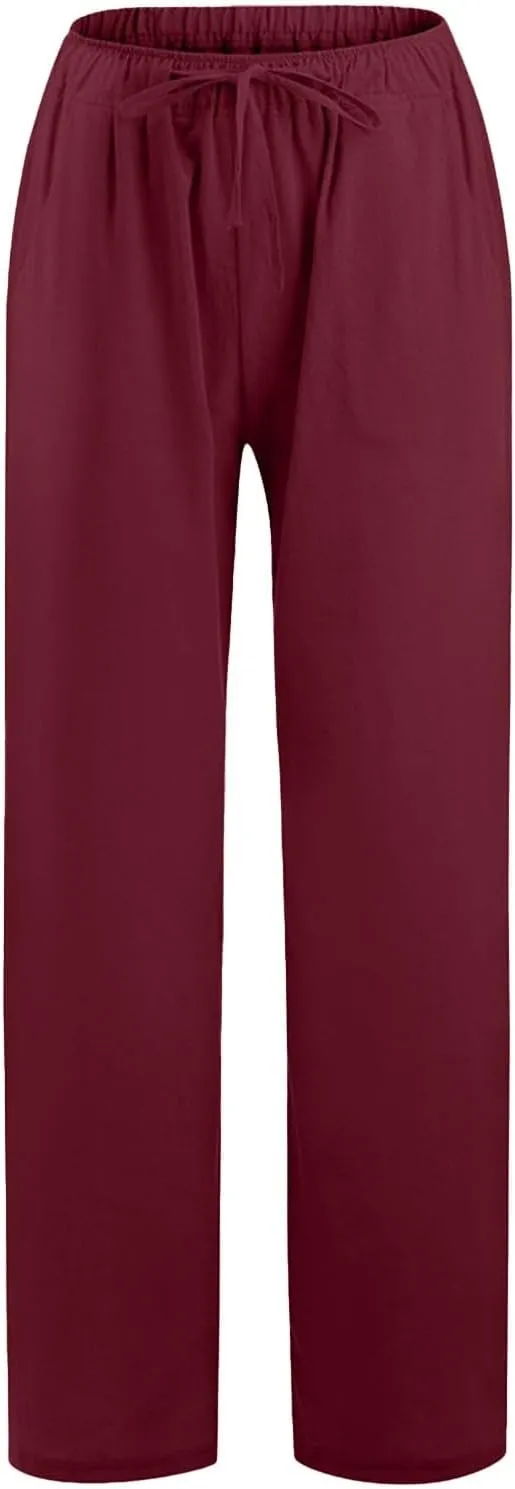 sdbrld Linen Pants for Women,Women Linen Pants 2024 Summer Loose Palazzo Pants Flowy Wide Leg Boho Beach Pants with Pockets