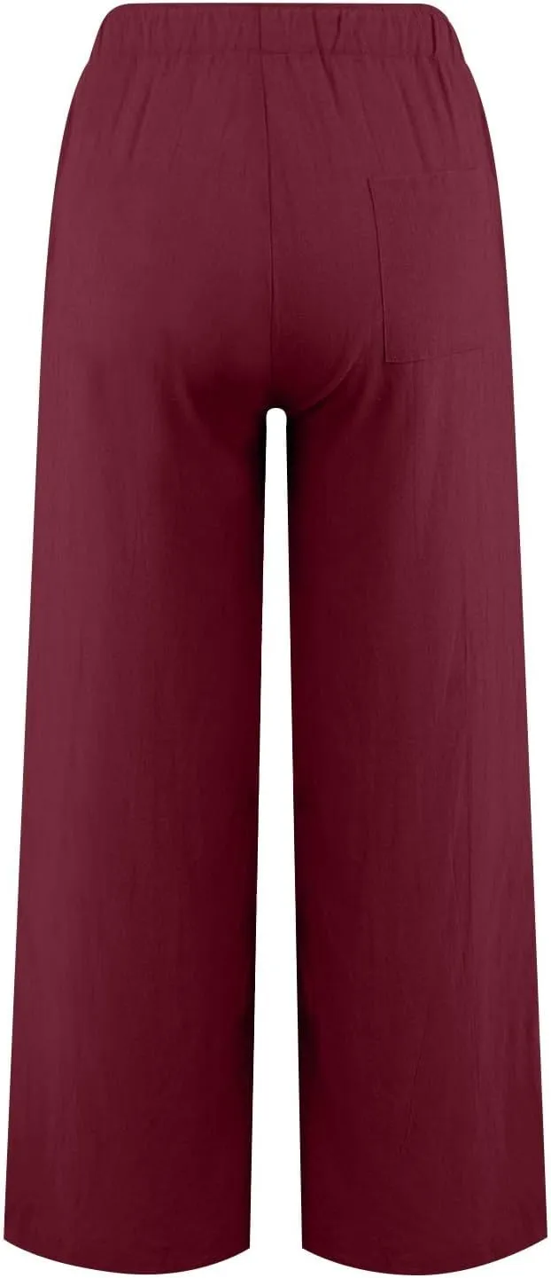 sdbrld Linen Pants for Women,Women Linen Pants 2024 Summer Loose Palazzo Pants Flowy Wide Leg Boho Beach Pants with Pockets