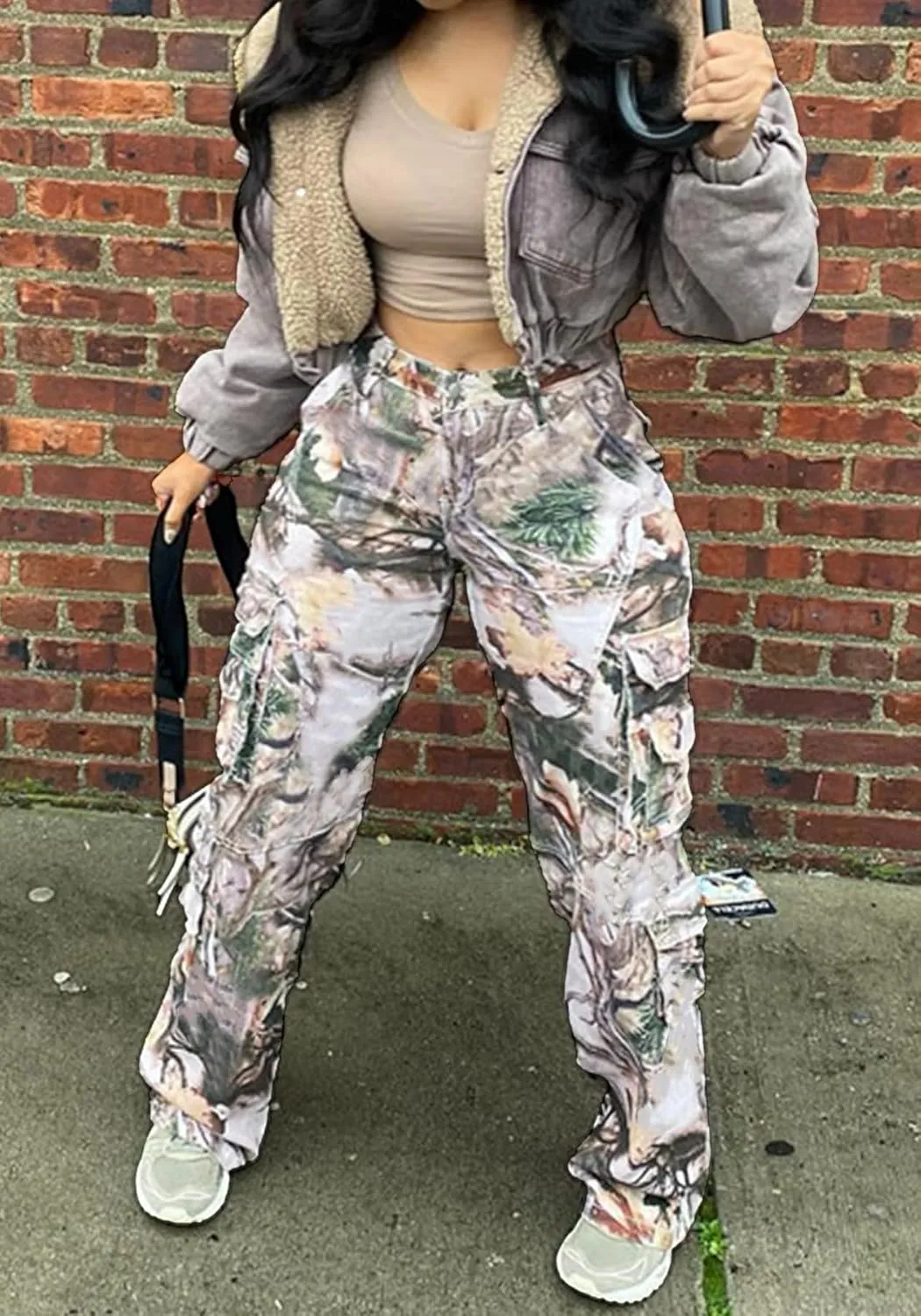 Seltaon Fall Camo Pants for Women Camouflage Army Fatigue Wide Leg Baggy Pants Trousers Plus Size