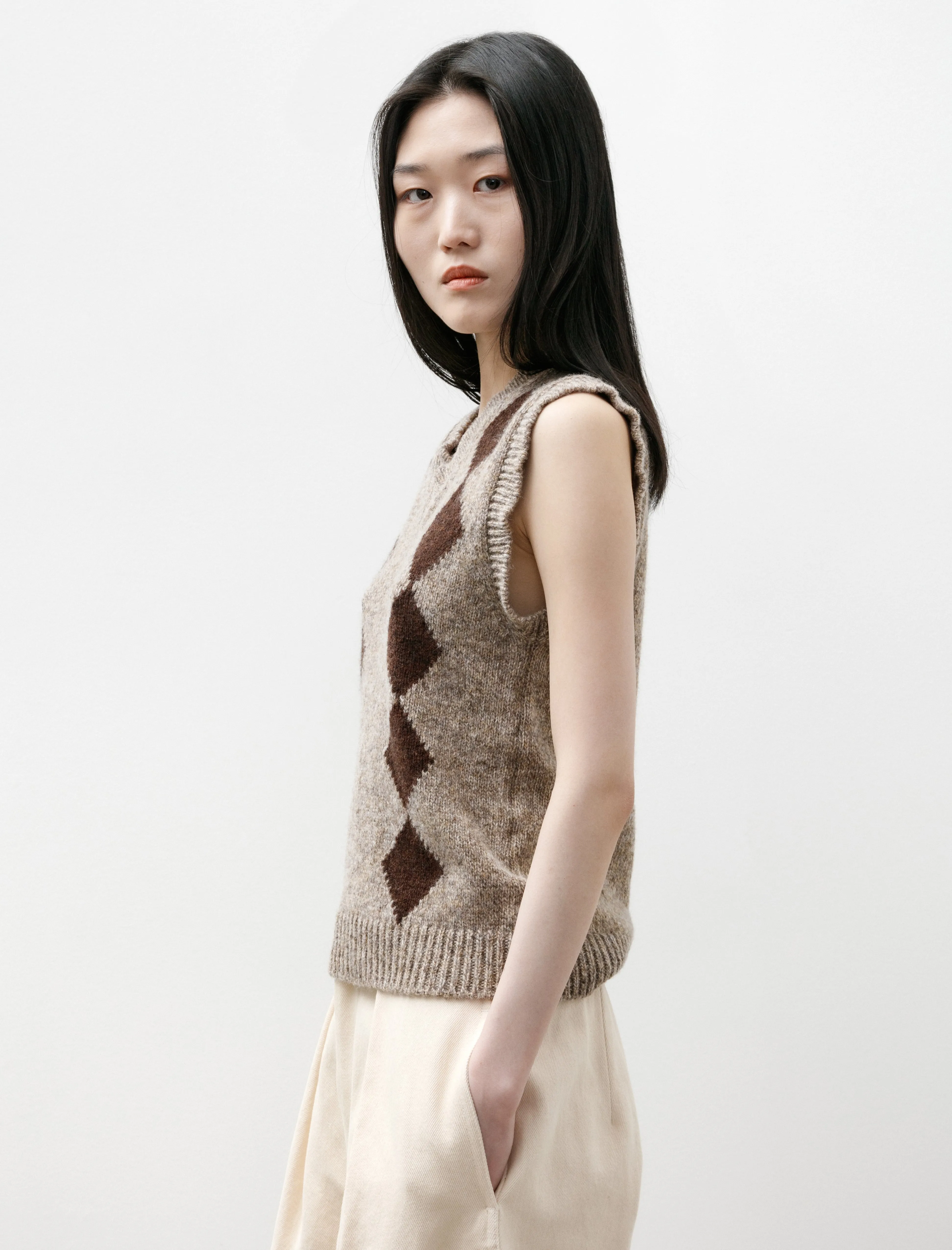 Shetland Argyle Tank Dark Beige & Dark Brown