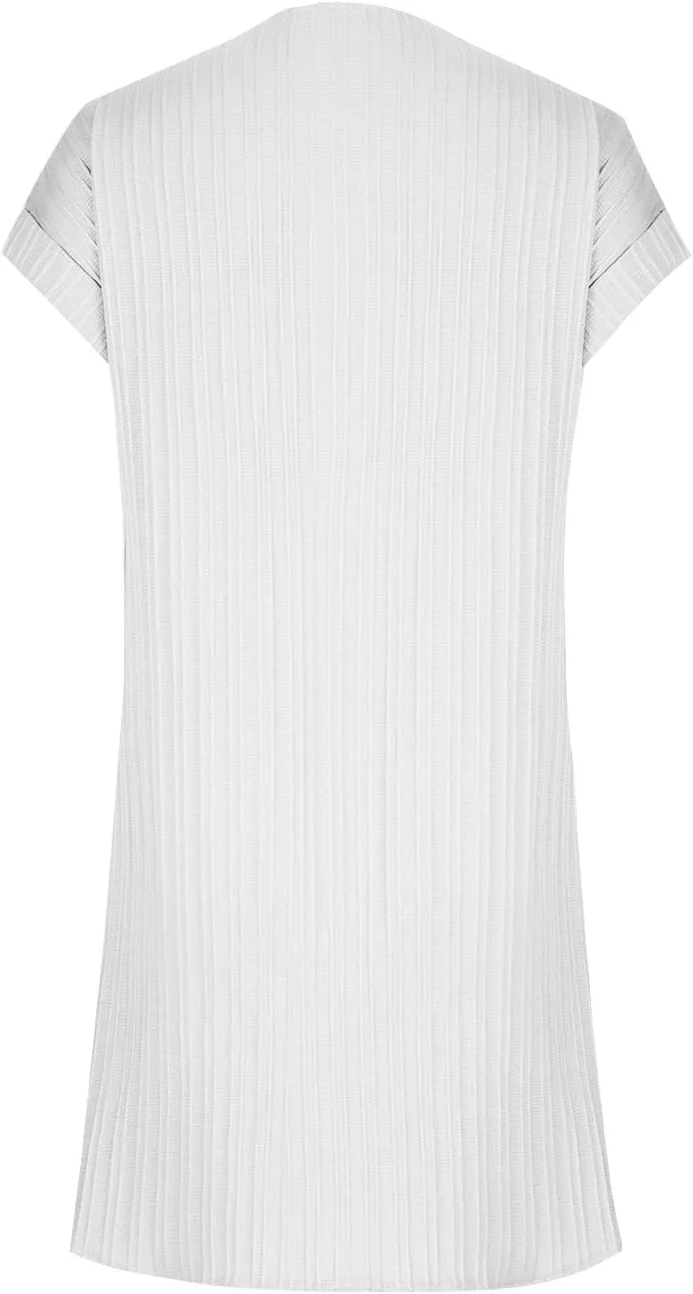 Sinzelimin Shirts Dresses for Women Summer Fashion Button up V-Neck Short Sleeve Loose Comfy Midi Dress Beach Casual Sundress