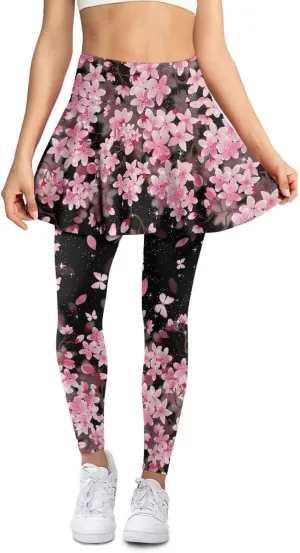 Skirted Yoga Leggings for Women Plus Size High Waist Tummy Control Skirted Leggings for Women with Pockets XS-3XL