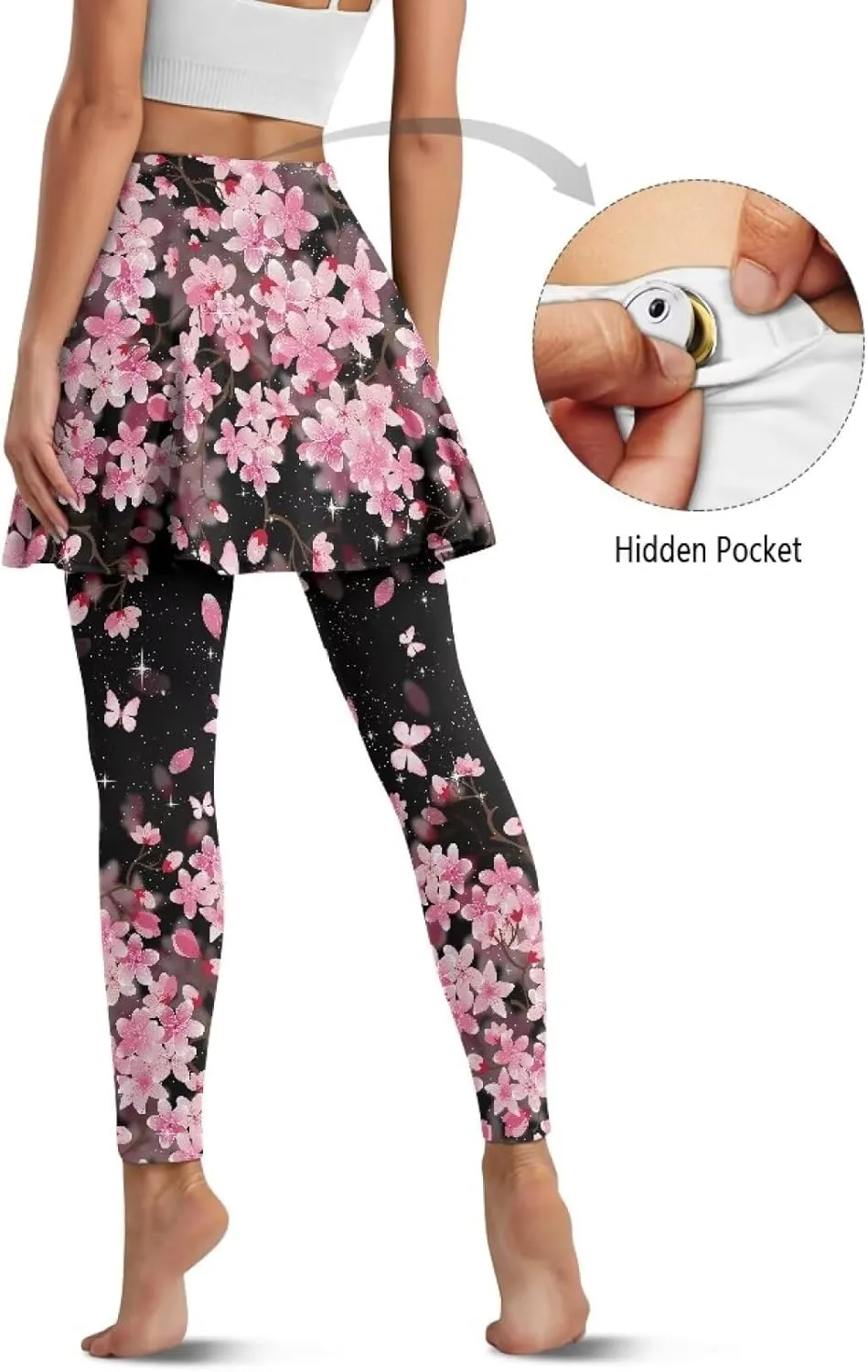 Skirted Yoga Leggings for Women Plus Size High Waist Tummy Control Skirted Leggings for Women with Pockets XS-3XL