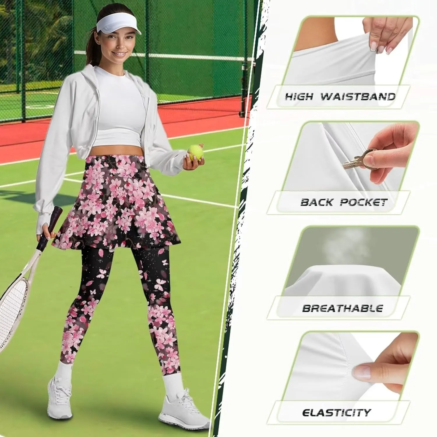 Skirted Yoga Leggings for Women Plus Size High Waist Tummy Control Skirted Leggings for Women with Pockets XS-3XL