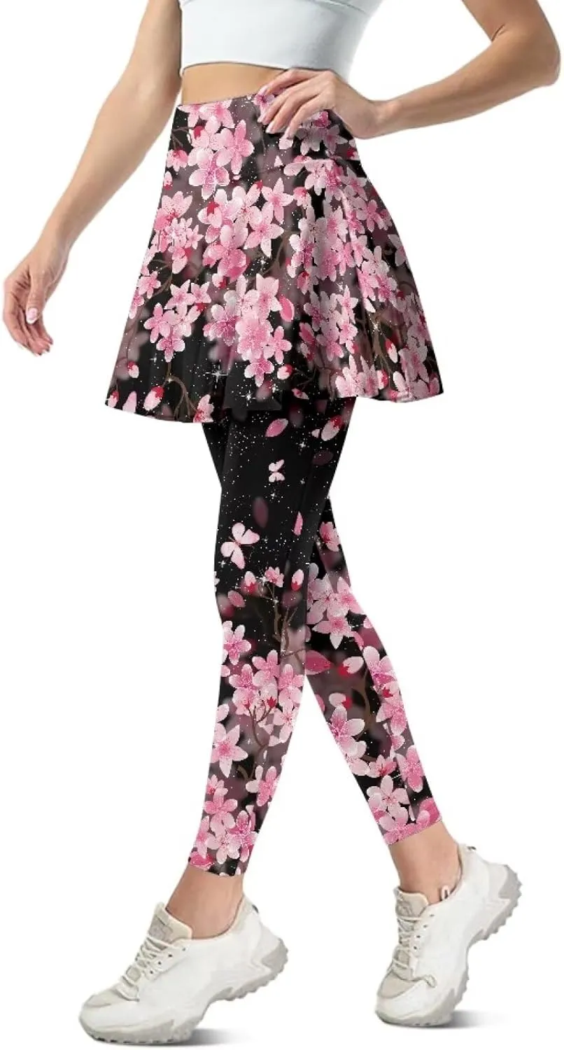 Skirted Yoga Leggings for Women Plus Size High Waist Tummy Control Skirted Leggings for Women with Pockets XS-3XL