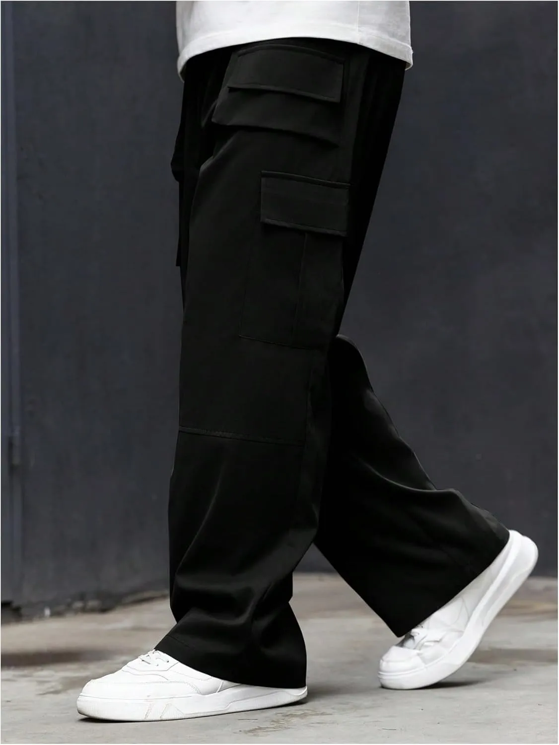 SOLY HUX Cargo Pants for Men Plus Size Drawstring Elastic Waist Baggy Pants with Pockets