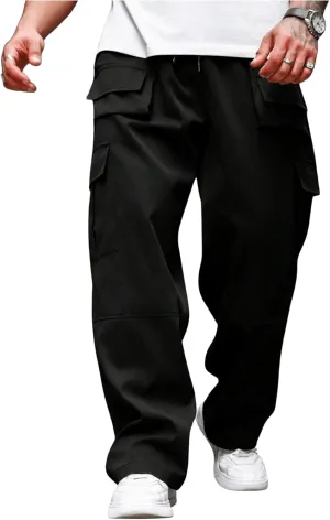 SOLY HUX Cargo Pants for Men Plus Size Drawstring Elastic Waist Baggy Pants with Pockets