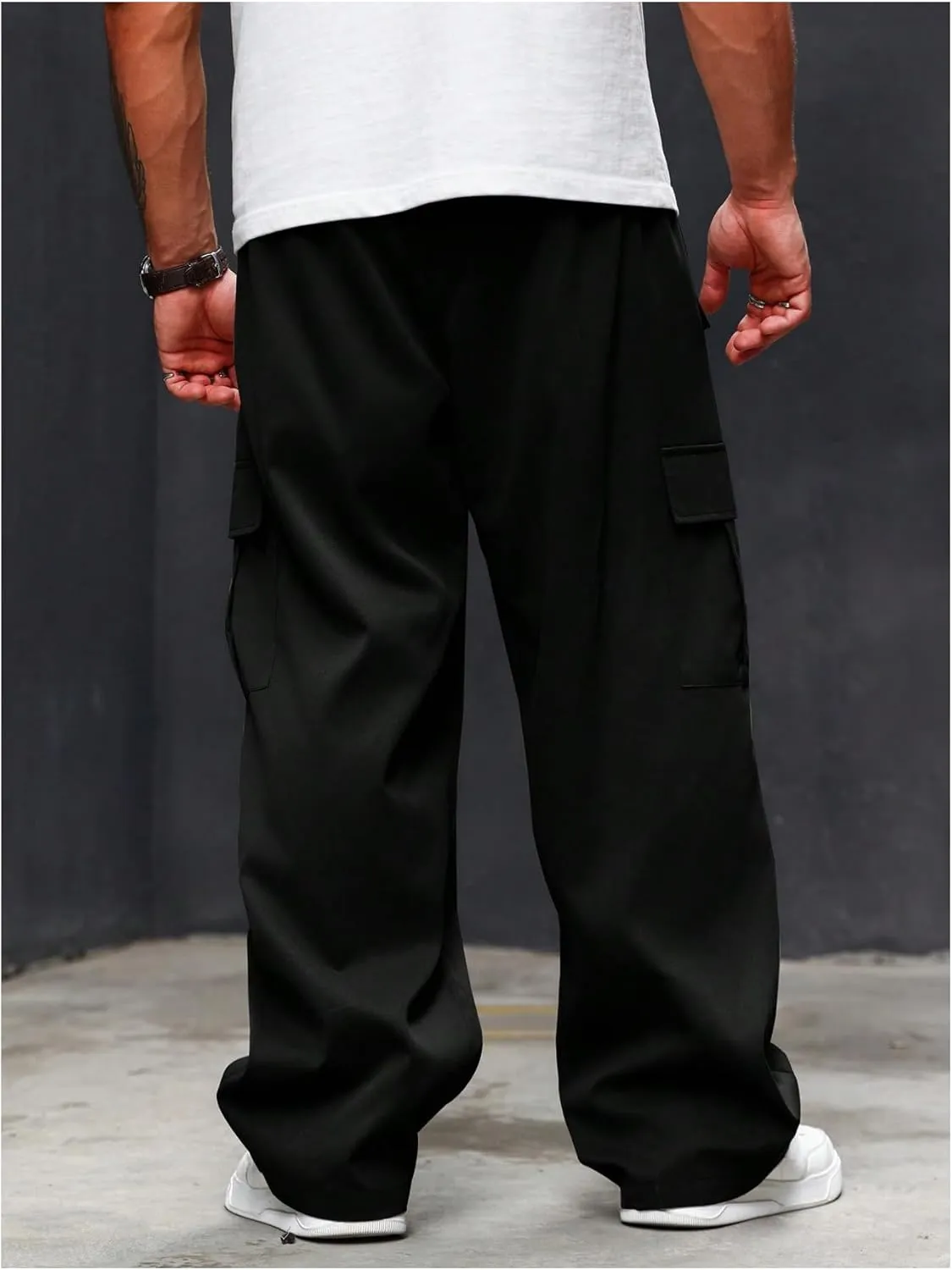 SOLY HUX Cargo Pants for Men Plus Size Drawstring Elastic Waist Baggy Pants with Pockets