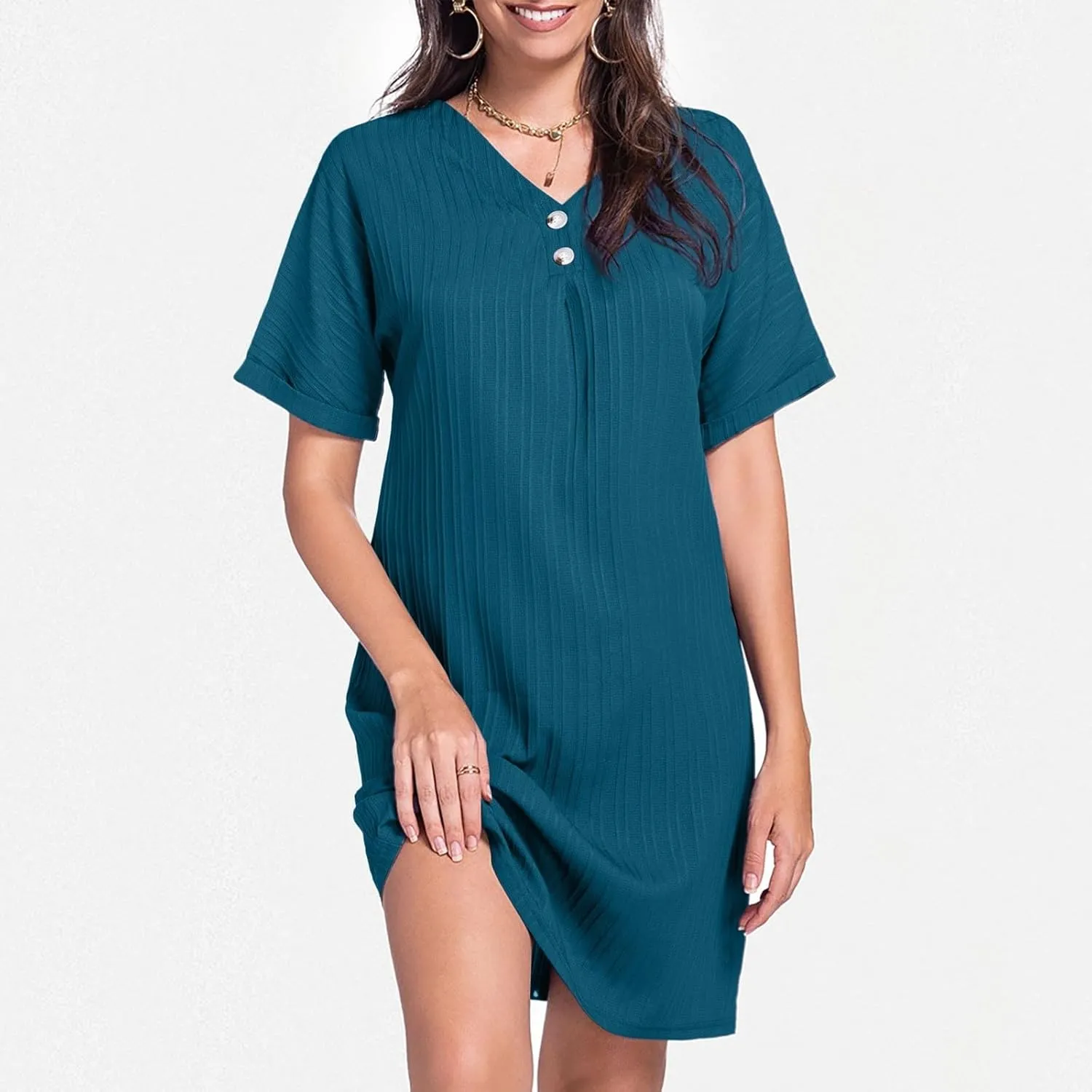 Spring Dresses for Women, Womens Cotton Shirt Dress Summer Casual Short Sleeve Button Down Beach Cover Up Shirts with Pockets
