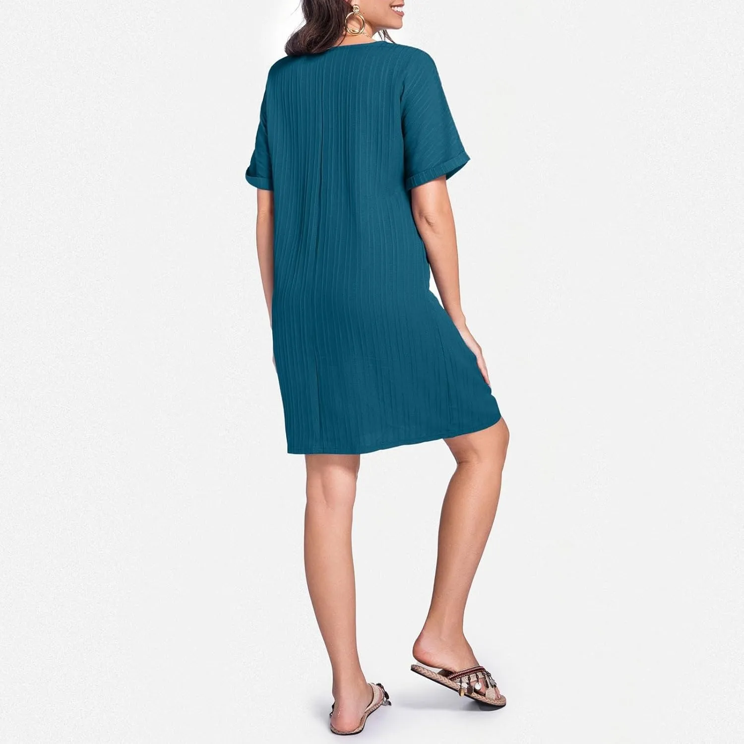 Spring Dresses for Women, Womens Cotton Shirt Dress Summer Casual Short Sleeve Button Down Beach Cover Up Shirts with Pockets