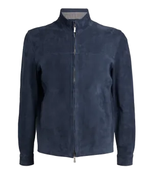 Suede Full Zip Bomber in Blue