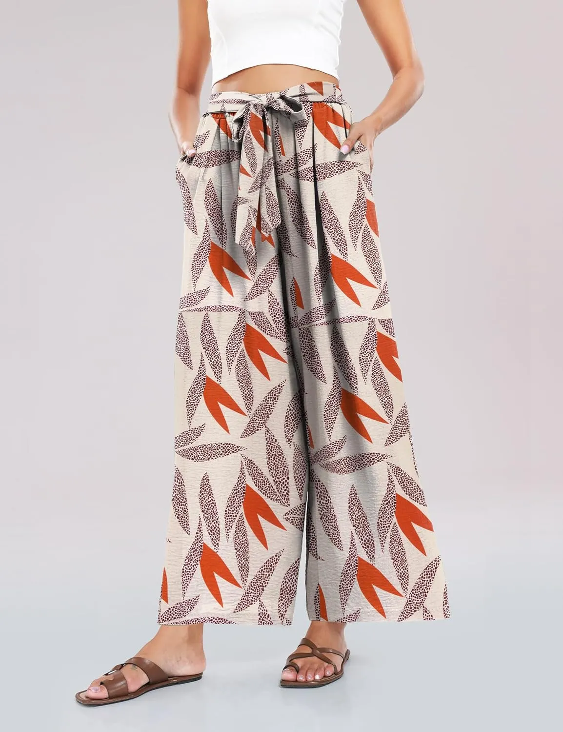 Summe Wide Leg Dress Pants for Women High Waisted Palazzo Casual Work Pants Beach Trousers with Pocket