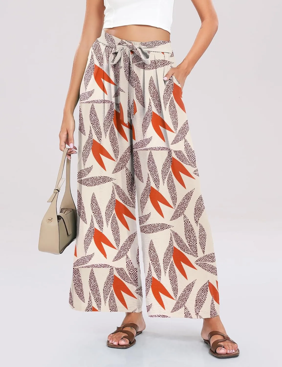 Summe Wide Leg Dress Pants for Women High Waisted Palazzo Casual Work Pants Beach Trousers with Pocket