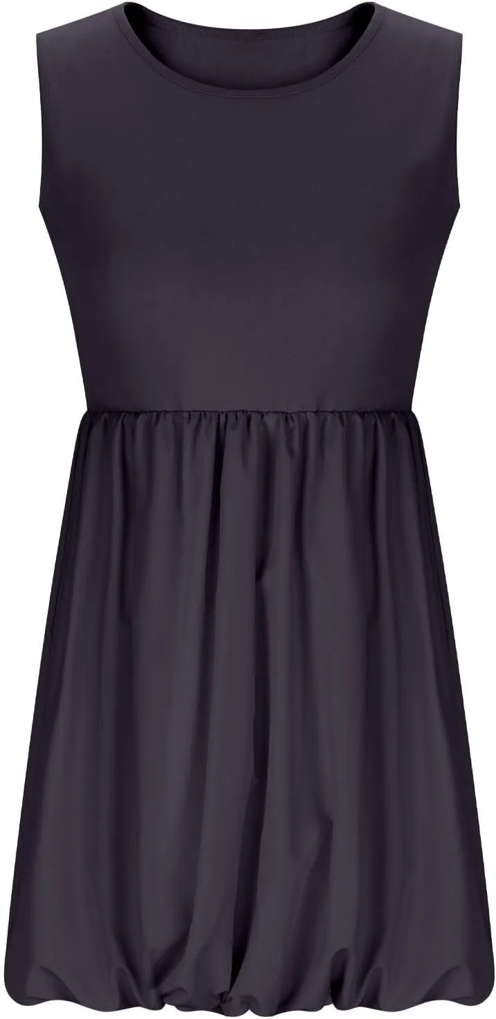 Summer Dresses for Women Casual Sleeveless Mini Bubble Short Tank Dress Cute Drop Waist Cocktail Sundress with Pockets