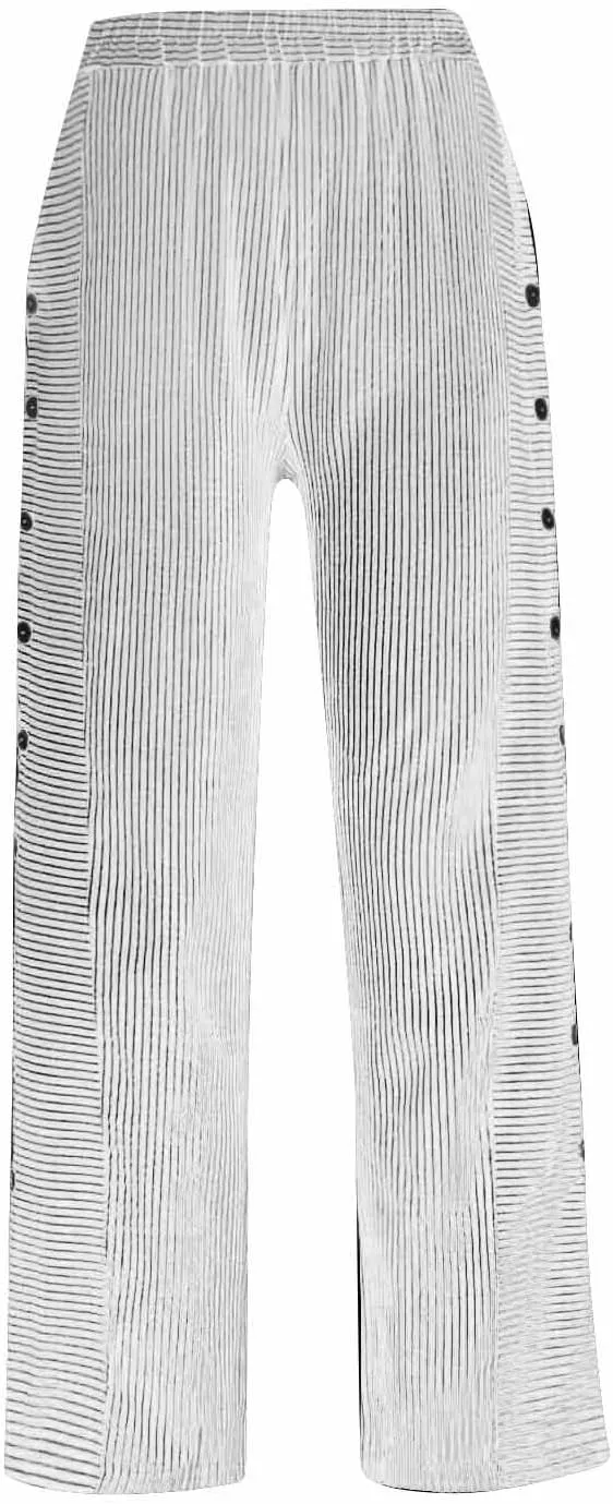Summer Pants for Women Striped Printed Side Button Pants Baggy Elastic Waist Straight Leg Trousers with Pocket