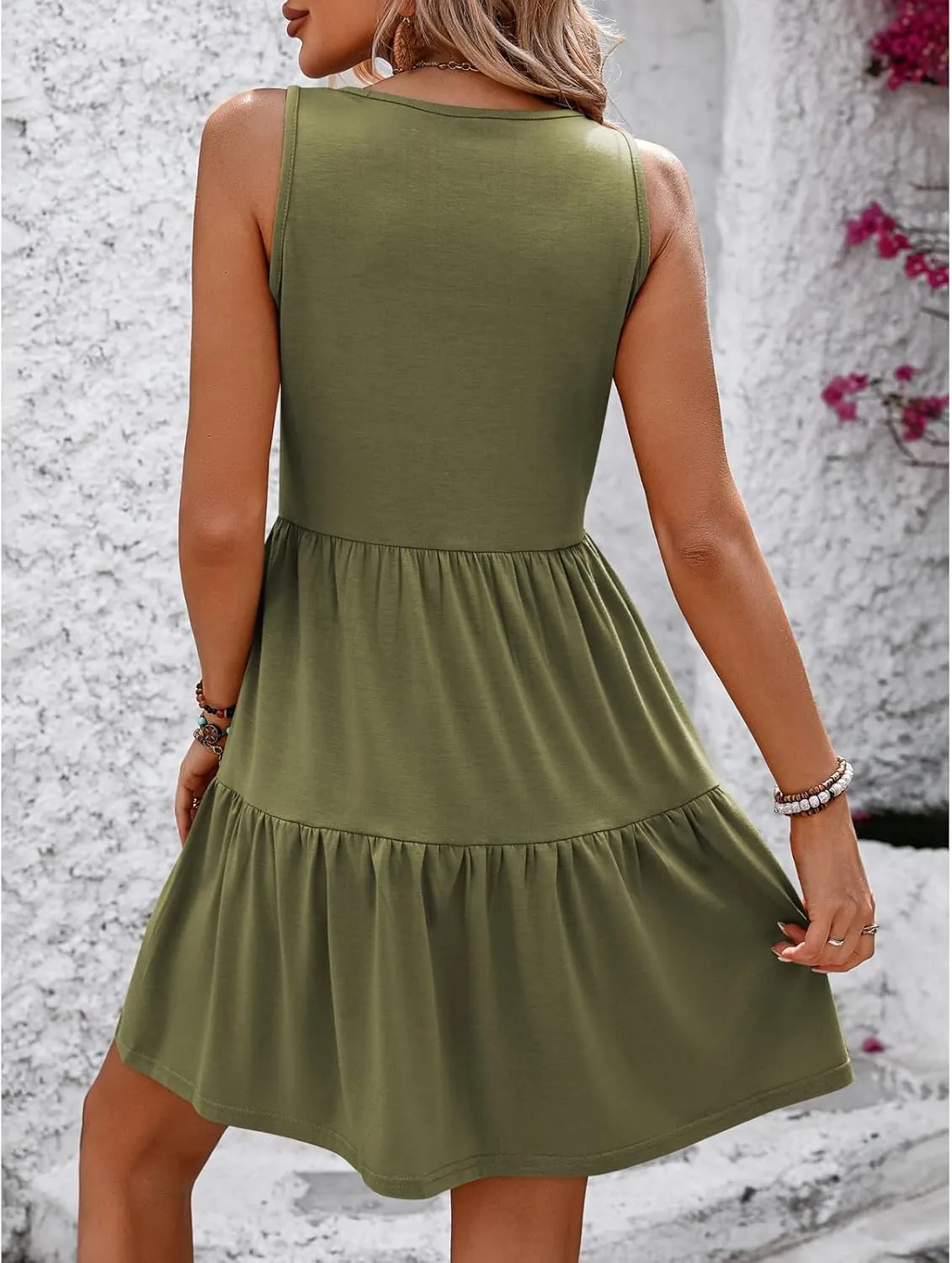 Sundresses for Women 2024,Women Summer Dresses Sleeveless Casual Swing Button Down Midi Dress with Pockets