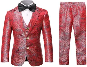 SWOTGdoby Boys 3 Pieces Suit Slim Fit Jacquard Tuxedo Formal Shawl Collar Jacket Vest Pants Ring Bearer Outfit Wedding Prom