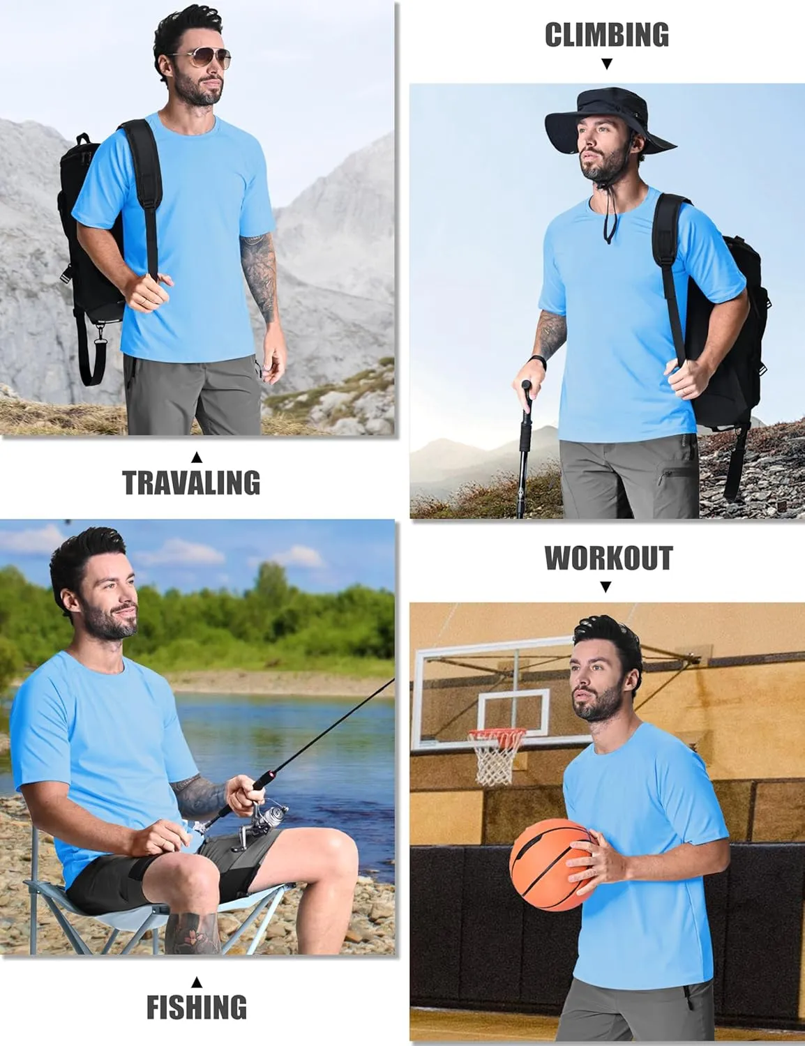TACVASEN Men's Rashguard Shirts Short Sleeve UPF 50  Sun Protection SPF T-Shirt Quick Dry Fishing Swim Athletic Tops