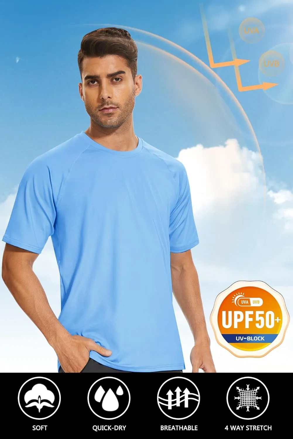 TACVASEN Men's Rashguard Shirts Short Sleeve UPF 50  Sun Protection SPF T-Shirt Quick Dry Fishing Swim Athletic Tops