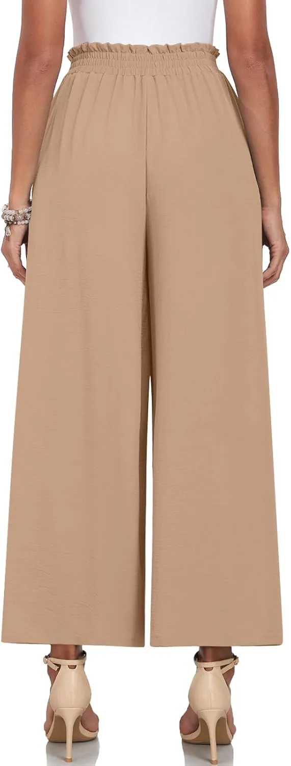 TAOHUADAO Wide Leg Pants for Women High Waisted Plus Size Palazzo Pants Casual Flowy Trousers with Pockets