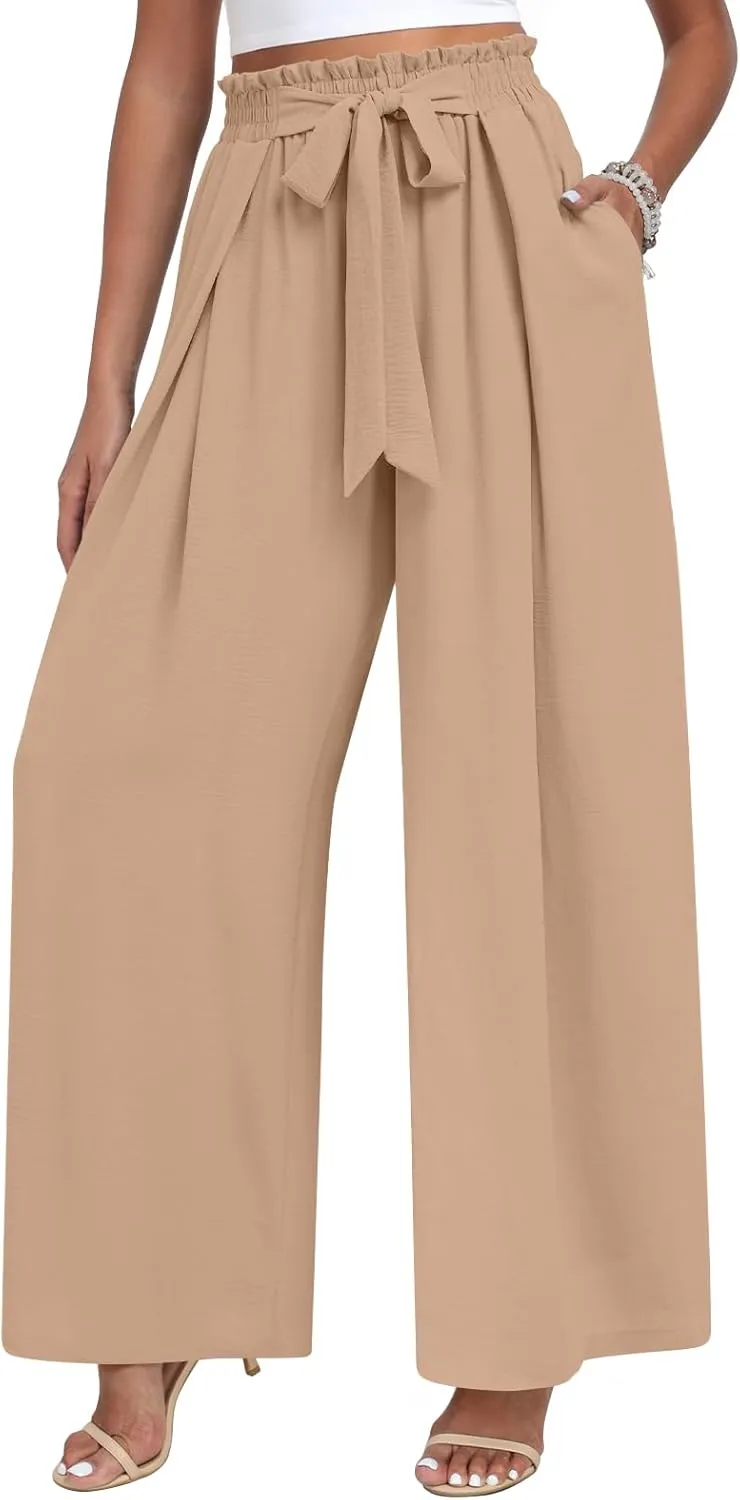 TAOHUADAO Wide Leg Pants for Women High Waisted Plus Size Palazzo Pants Casual Flowy Trousers with Pockets