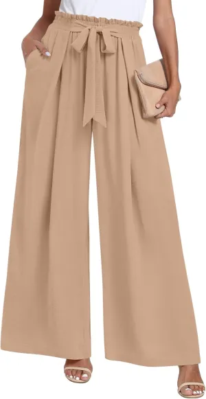 TAOHUADAO Wide Leg Pants for Women High Waisted Plus Size Palazzo Pants Casual Flowy Trousers with Pockets