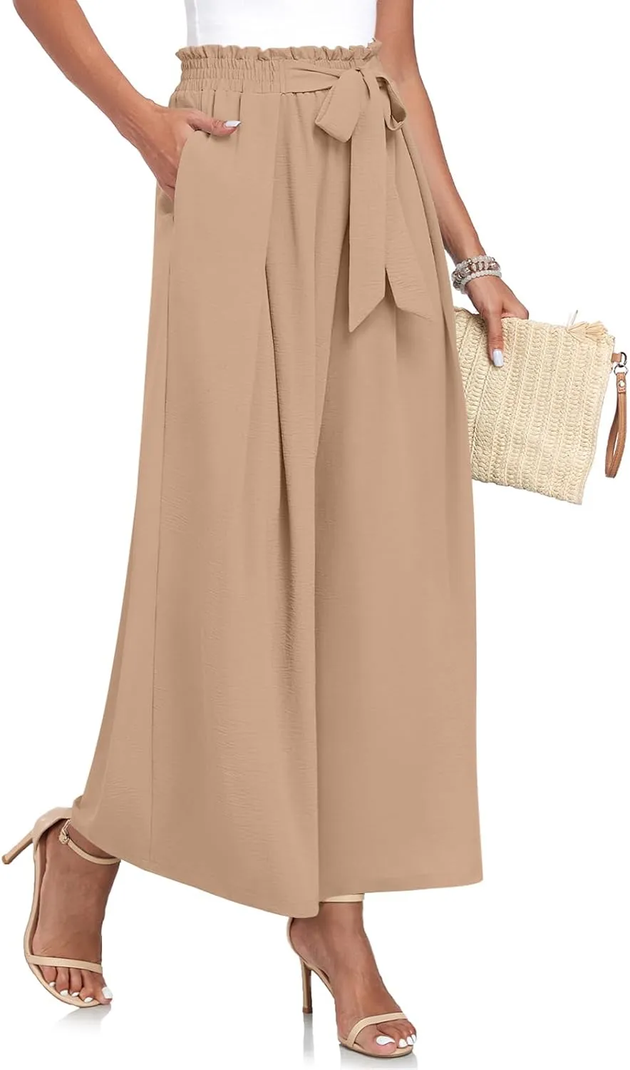 TAOHUADAO Wide Leg Pants for Women High Waisted Plus Size Palazzo Pants Casual Flowy Trousers with Pockets