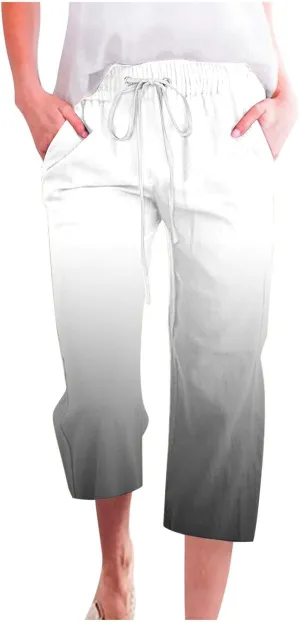 TARIENDY Capri Pants for Women Summer Casual Drawstring Elastic Waist Capris High Waisted Cropped Trouser with Pockets