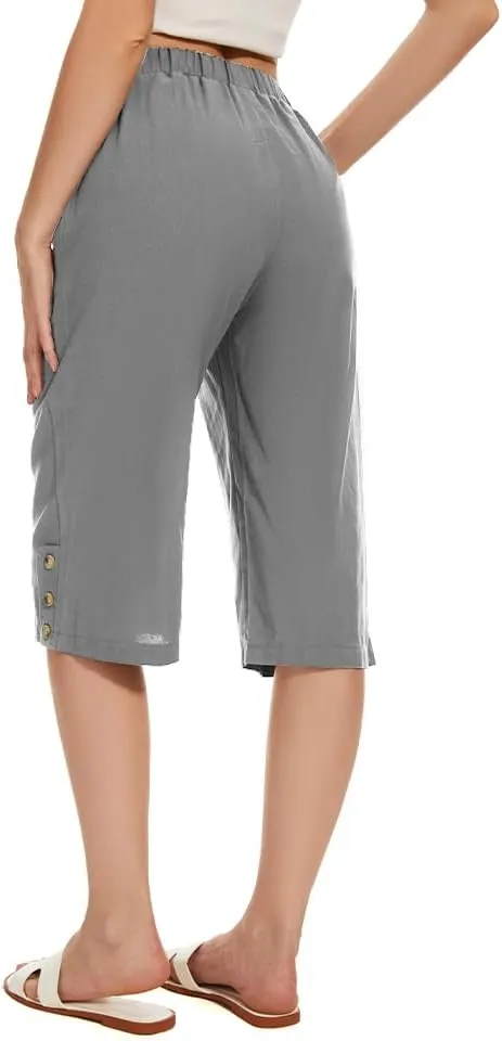 TBA Wide Leg Straight Capri Pants for Women Drawstring Elastic High Waist Joggers Pants Casual Cropped Trousers with Pockets