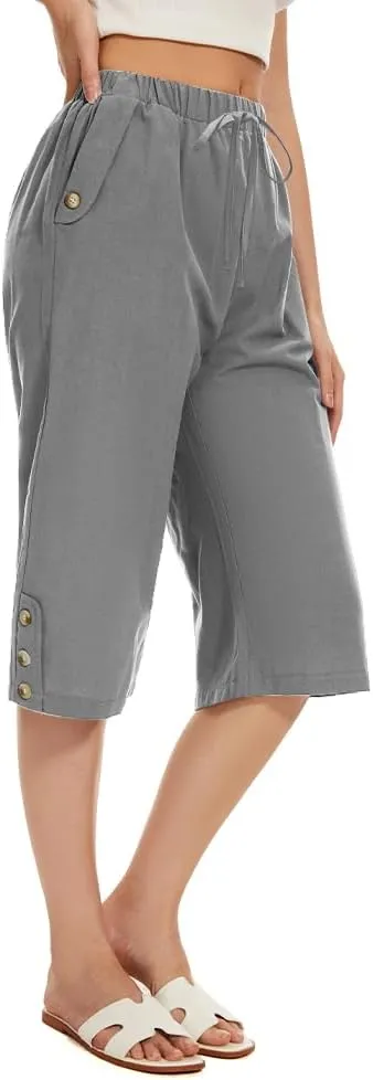 TBA Wide Leg Straight Capri Pants for Women Drawstring Elastic High Waist Joggers Pants Casual Cropped Trousers with Pockets