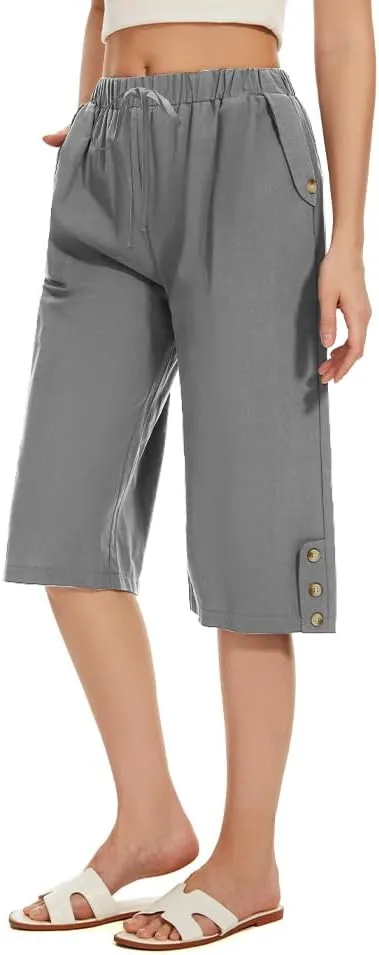 TBA Wide Leg Straight Capri Pants for Women Drawstring Elastic High Waist Joggers Pants Casual Cropped Trousers with Pockets