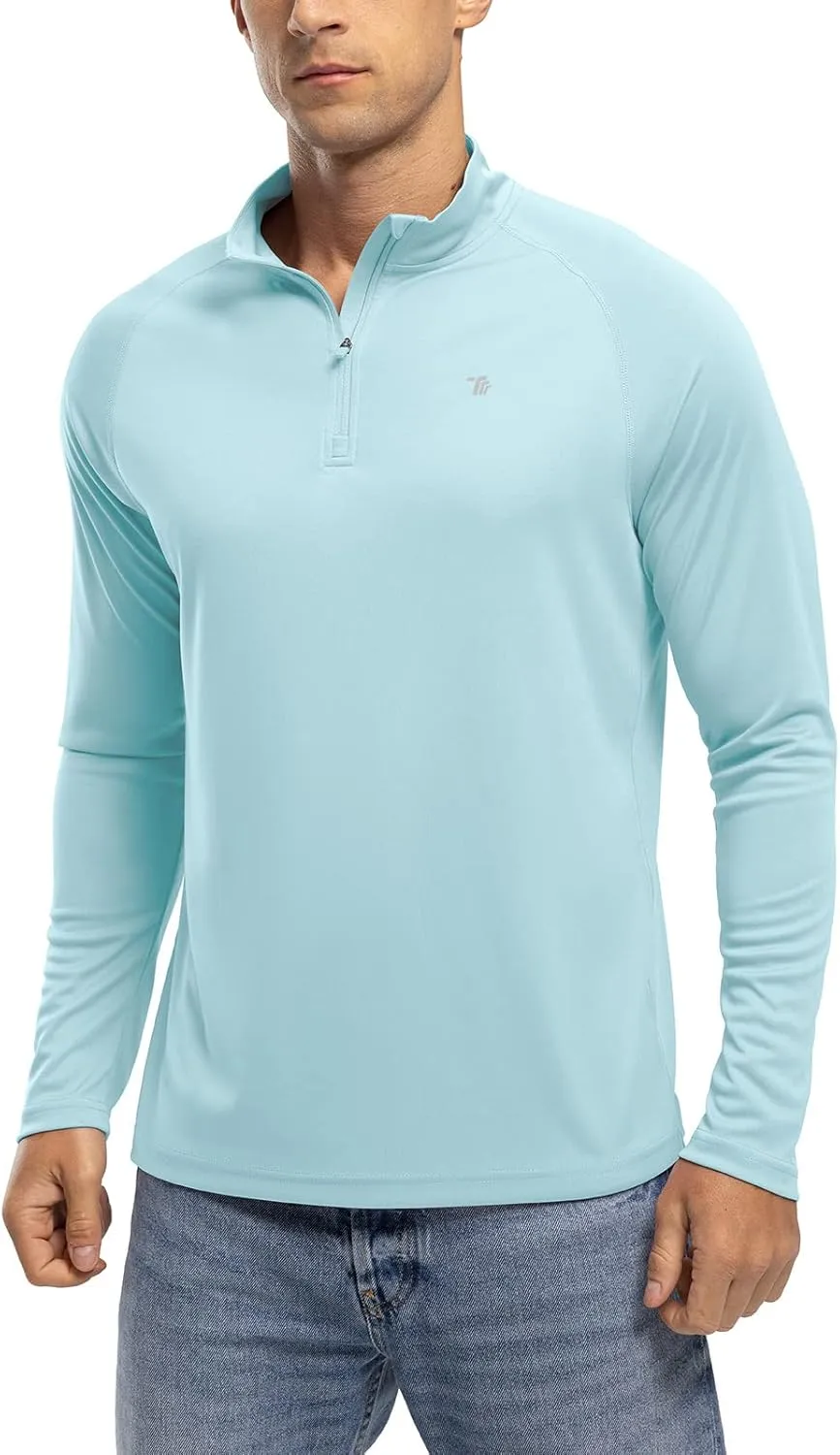 TBMPOY Men's Hiking Shirts 1/4 Zip Running Sun Protection Pullover Long Sleeve UPF 50  Lightweight Fishing Rash Guard