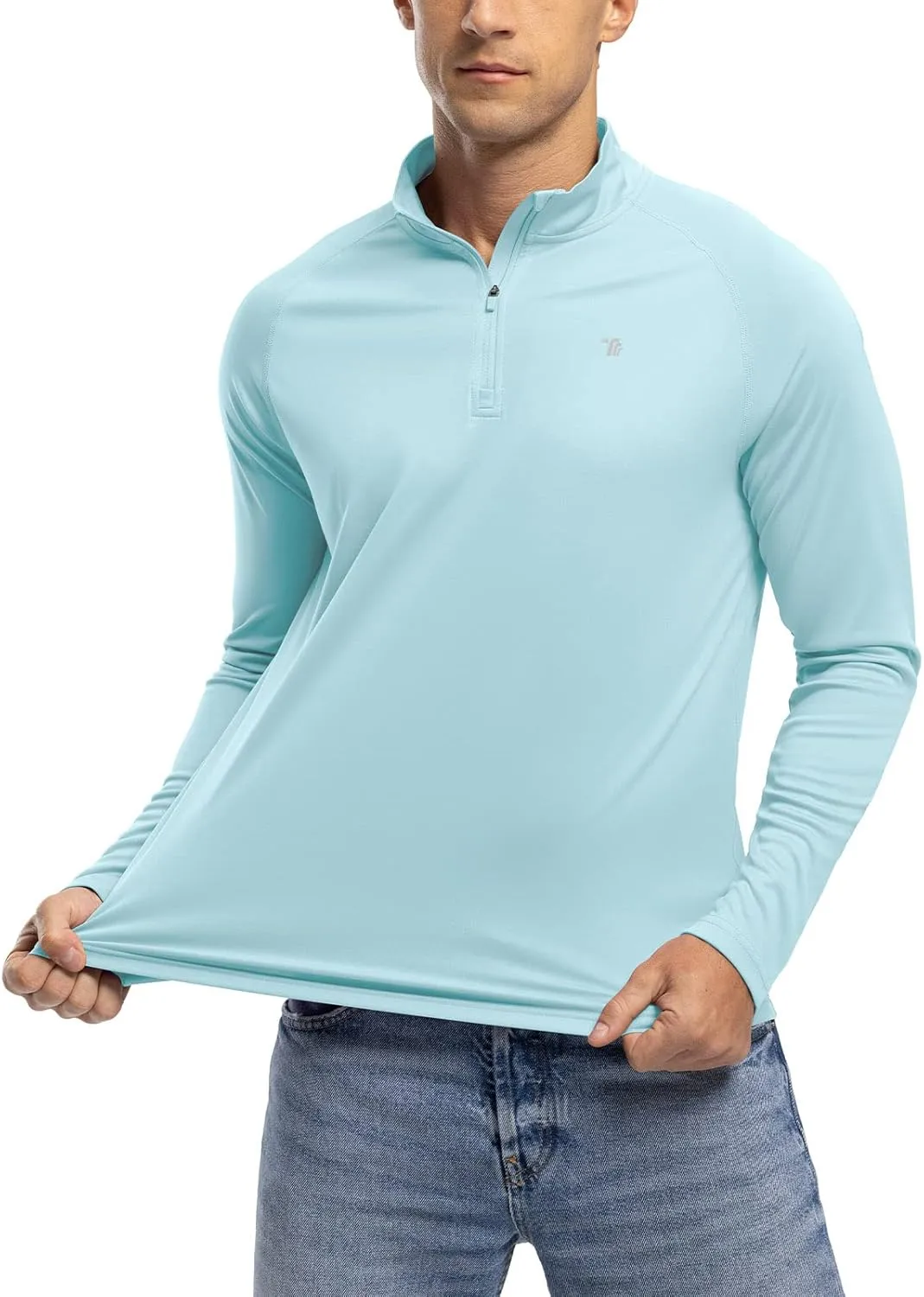TBMPOY Men's Hiking Shirts 1/4 Zip Running Sun Protection Pullover Long Sleeve UPF 50  Lightweight Fishing Rash Guard