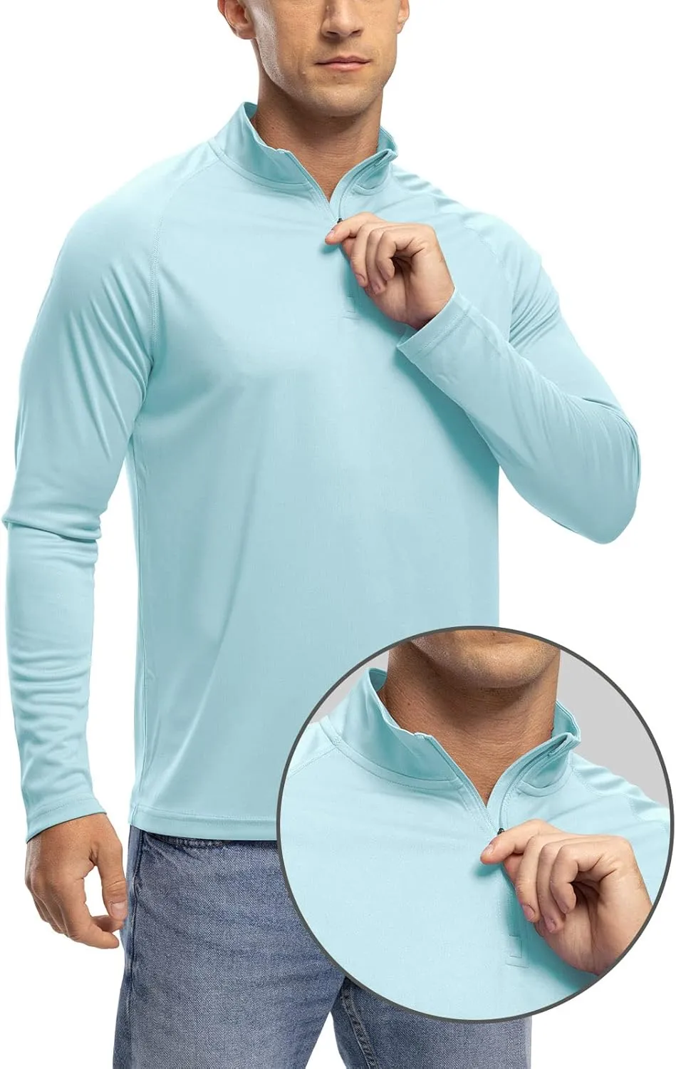 TBMPOY Men's Hiking Shirts 1/4 Zip Running Sun Protection Pullover Long Sleeve UPF 50  Lightweight Fishing Rash Guard