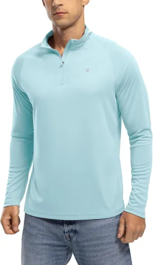 TBMPOY Men's Hiking Shirts 1/4 Zip Running Sun Protection Pullover Long Sleeve UPF 50  Lightweight Fishing Rash Guard