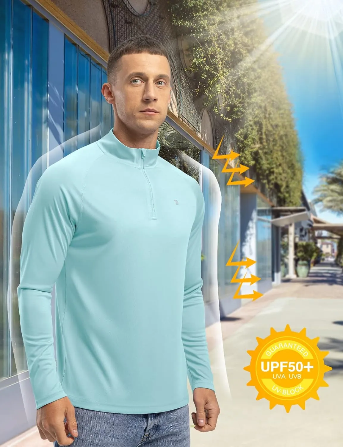 TBMPOY Men's Hiking Shirts 1/4 Zip Running Sun Protection Pullover Long Sleeve UPF 50  Lightweight Fishing Rash Guard