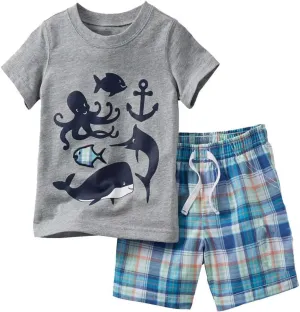 Toddler Boy Cotton Summer Short Sleeve T-Shirt and Short Set