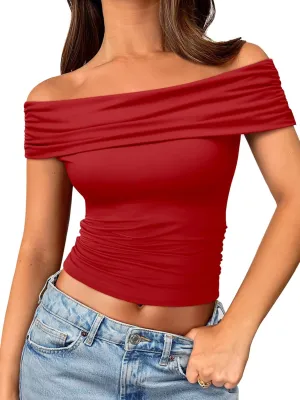 Trendy Queen Womens Off The Shoulder Tops Going Out Crop Summer Cute Y2k Shirts Tube Corset Basic Fashion Outfits 2025