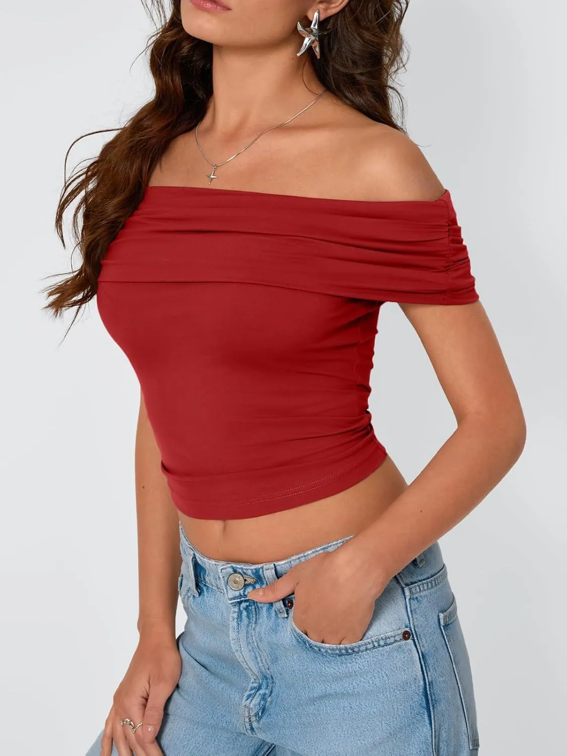 Trendy Queen Womens Off The Shoulder Tops Going Out Crop Summer Cute Y2k Shirts Tube Corset Basic Fashion Outfits 2025