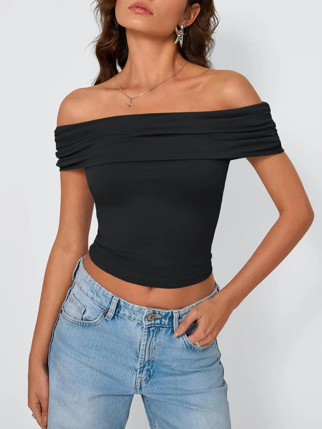Trendy Queen Womens Off The Shoulder Tops Going Out Crop Summer Cute Y2k Shirts Tube Corset Basic Fashion Outfits 2025