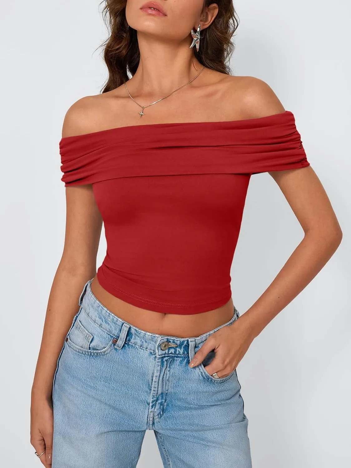Trendy Queen Womens Off The Shoulder Tops Going Out Crop Summer Cute Y2k Shirts Tube Corset Basic Fashion Outfits 2025