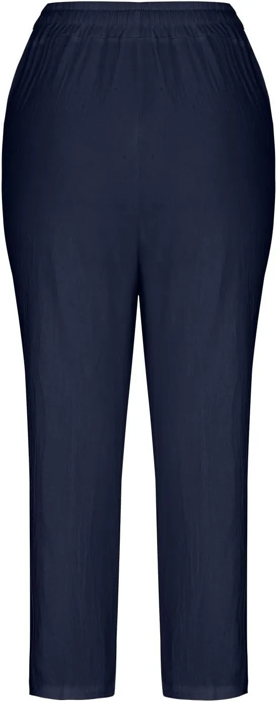 Uillui Womens Cotton Linen Harem Pants Summer Casual Tapered Cropped Baggy Lounge Trouser Lightweight Loose Yoga Capri Pants