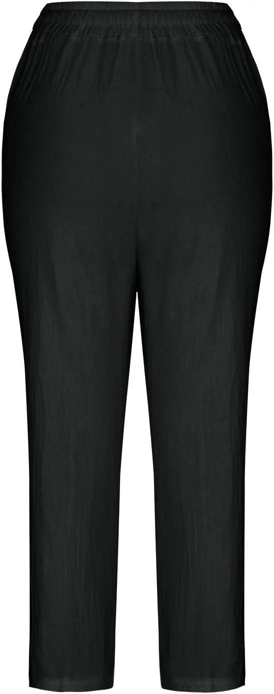 Uillui Womens Cotton Linen Harem Pants Summer Casual Tapered Cropped Baggy Lounge Trouser Lightweight Loose Yoga Capri Pants