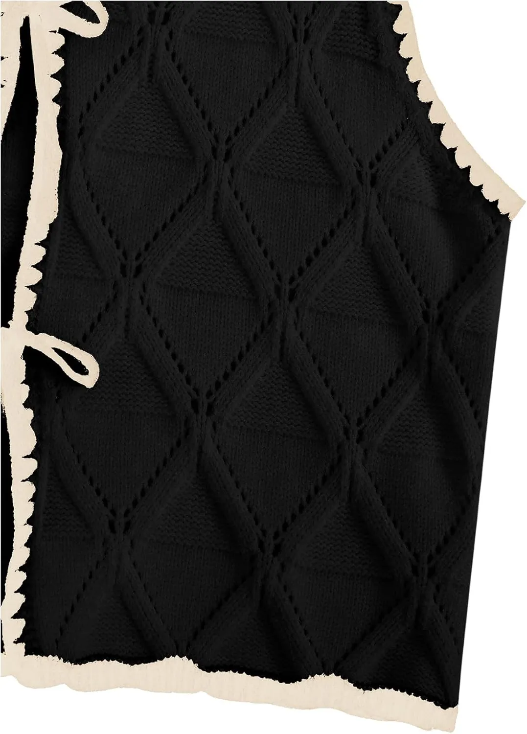 Verdusa Women's Old Money Bow Tie Crochet Sweater Vest Contrast Binding Knot Front V Neck Knit Top