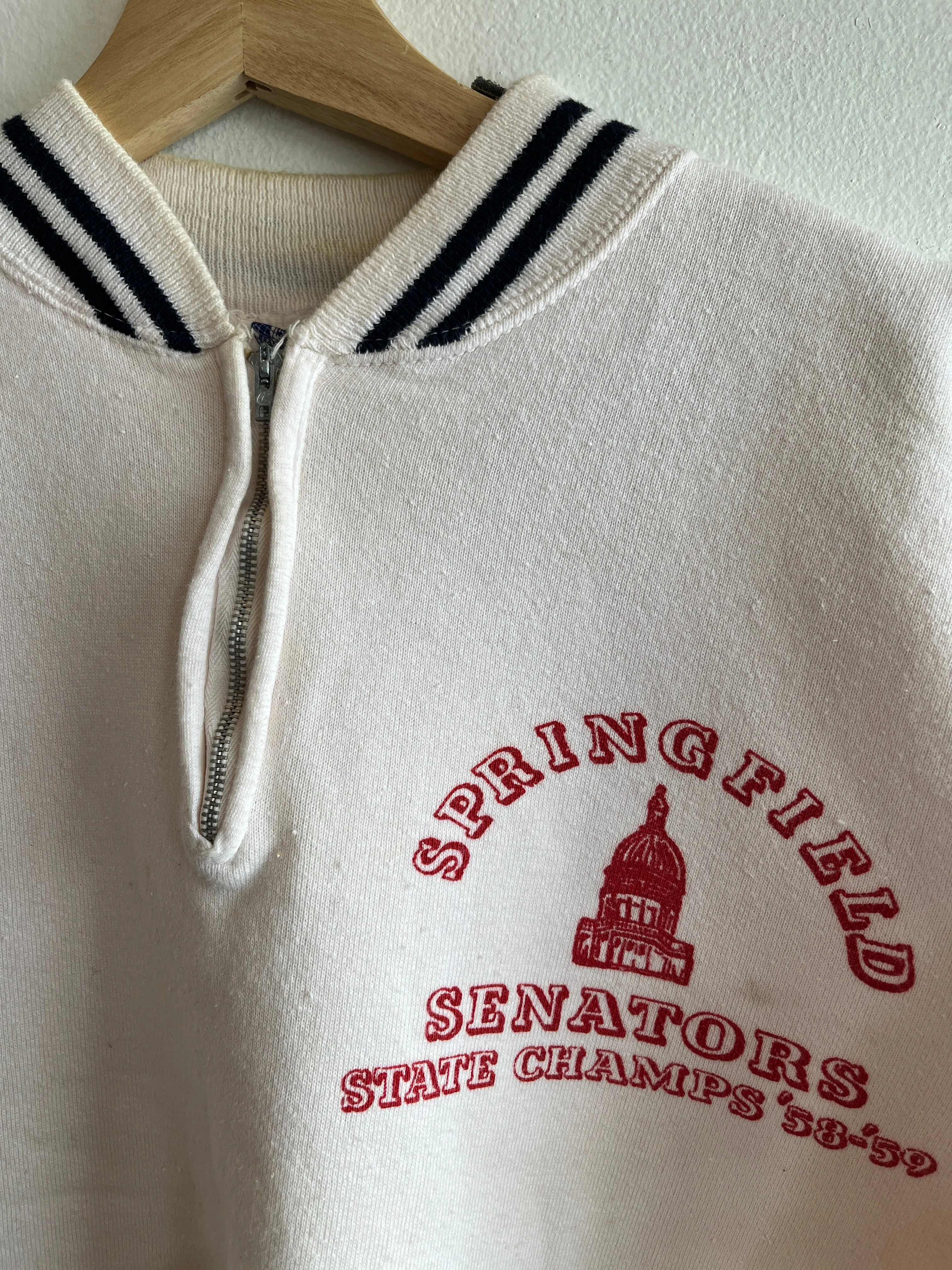 Vintage 1950s Springfield Senators Quarter Zip Cotton Sweatshirt
